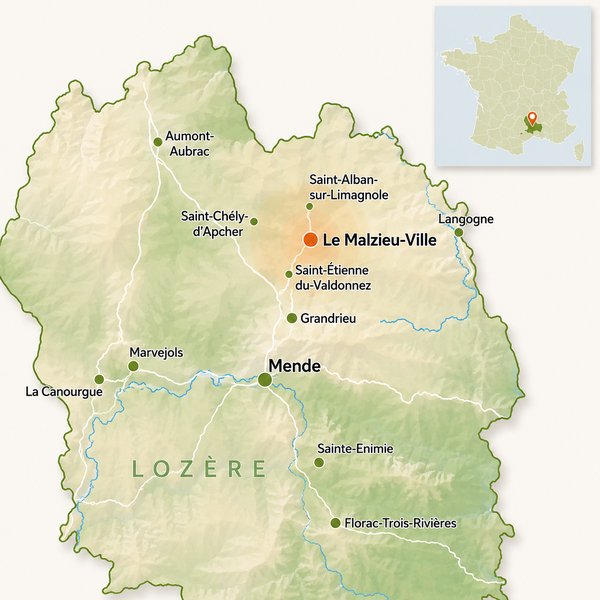 Localisation du Malzieu-Ville en Lozere